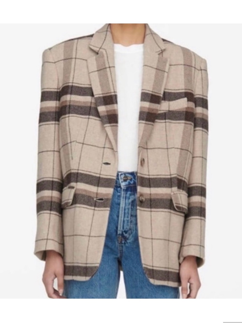 Anine Bing Beige and Brown Plaid Blazer